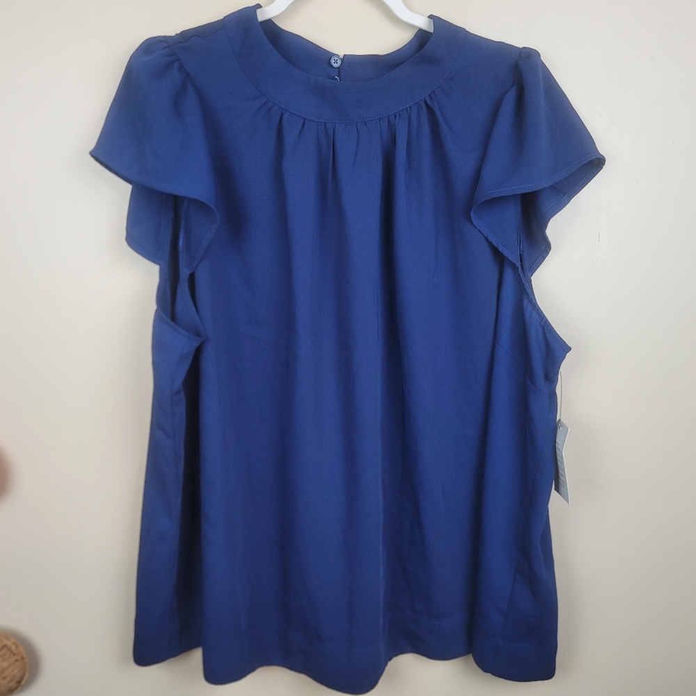 NWT Eloquii Navy Flutter Sleeve Top Size 24